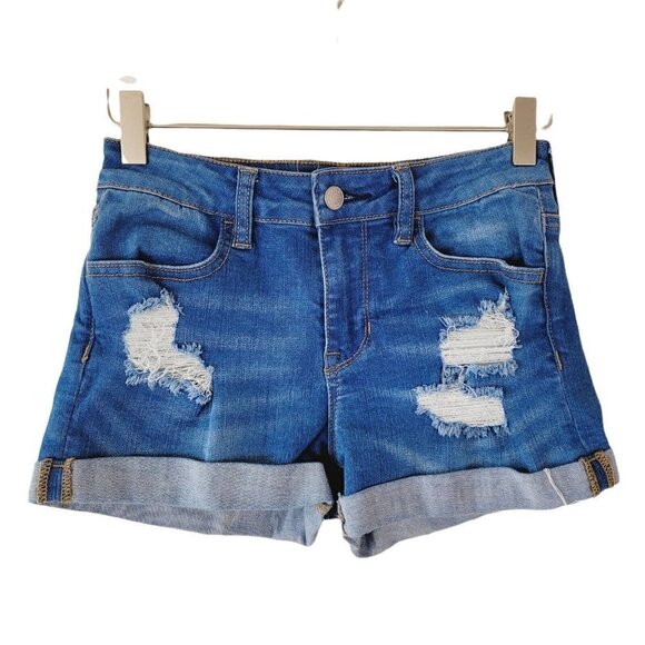 Pacsun Jean Shorts Sz 25 Distressed Cuffed Medium Wash Stretchy Casual Denim - Picture 1 of 8